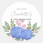Blue Hydrangea Modern  Floral Bridal Shower ラウンドシール (正面)