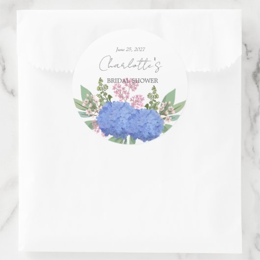 Blue Hydrangea Modern  Floral Bridal Shower ラウンドシール (バッグ)