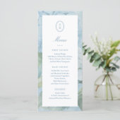 Blue Hydrangea Monogram Crest Wedding Flat Menu メニュー (スタンド正面)