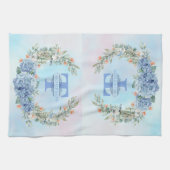 Blue Hydrangea Monogram Kitchen Towel キッチンタオル (横)