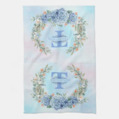 Blue Hydrangea Monogram Kitchen Towel キッチンタオル (縦)