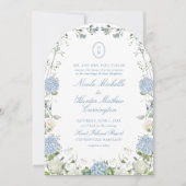 Blue Hydrangea Monogram Wedding Arch Invitation 招待状 (正面)