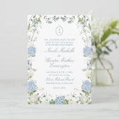 Blue Hydrangea Monogram Wedding Crest Invitation 招待状 (スタンド正面)