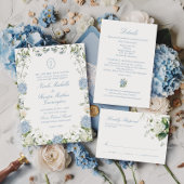Blue Hydrangea Monogram Wedding Crest Invitation 招待状