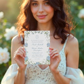 Blue Hydrangea Monogram Wedding Crest Invitation 招待状