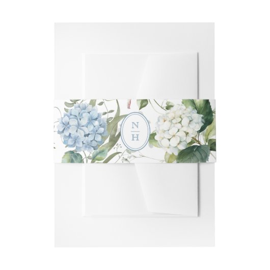 Blue Hydrangea Monogram Wedding Invitation Belly 招待状ベリーバンド (正面例)