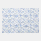Blue Hydrangea Pattern Watercolor Floral Botanical キッチンタオル (横)