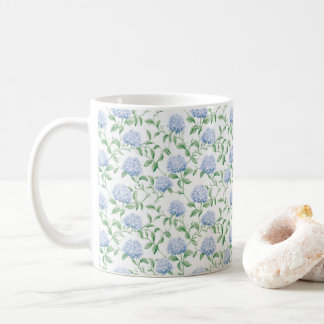 Blue Hydrangea Pattern Watercolor Floral Botanical コーヒーマグカップ