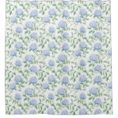 Blue Hydrangea Pattern Watercolor Floral Botanical シャワーカーテン (正面)