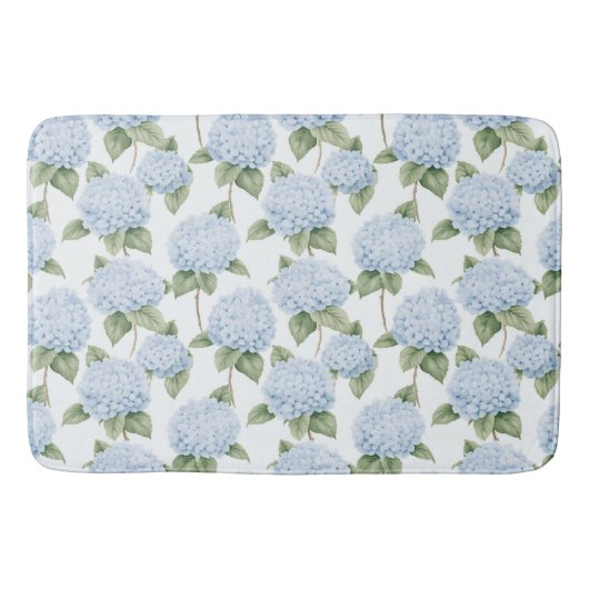Blue Hydrangea Pattern Watercolor Floral Botanical バスマット (正面)