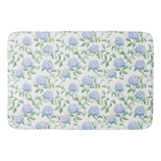 Blue Hydrangea Pattern Watercolor Floral Botanical バスマット (正面)