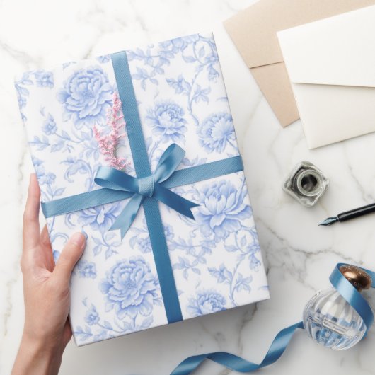 Blue Hydrangea Pattern Watercolor Floral Botanical ラッピングペーパー (ギフト)