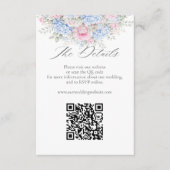 Blue Hydrangea Pink Floral Wedding Website QR Code エンクロージャーカード (正面)