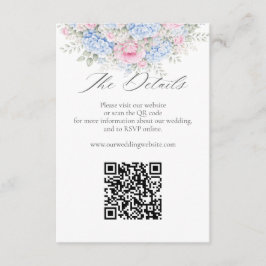 Blue Hydrangea Pink Floral Wedding Website QR Code エンクロージャーカード