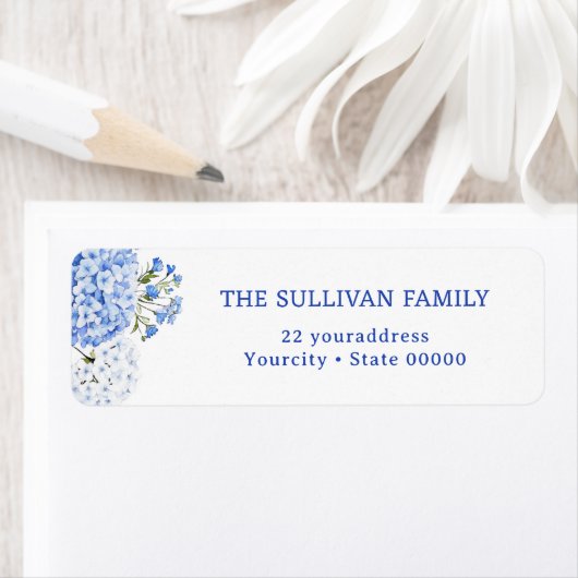 Blue hydrangea return address label ラベル (インサイチュ)