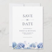Blue Hydrangea Save The Date With Photo Flat Card セーブザデート (正面)