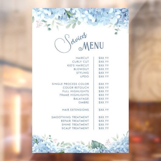 Blue Hydrangea Services Menu ウィンドウサイン (シート2)