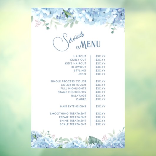 Blue Hydrangea Services Menu ウィンドウサイン (シート3)