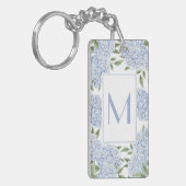 Blue Hydrangea Single Initial Monogram Custom キーホルダー (正面左)