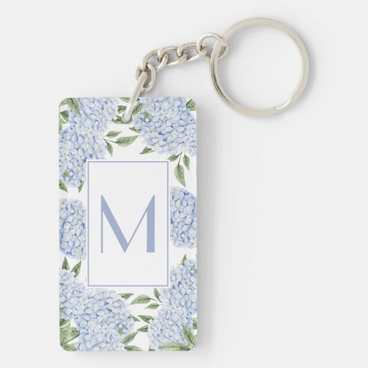 Blue Hydrangea Single Initial Monogram Custom キーホルダー (裏面)