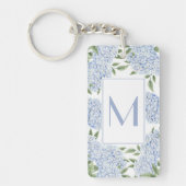 Blue Hydrangea Single Initial Monogram Custom キーホルダー (正面)