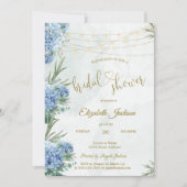  Blue Hydrangea String Lights Bridal Shower 招待状 (正面)