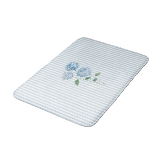 Blue Hydrangea Stripe Pattern Coastal バスマット (アングル)