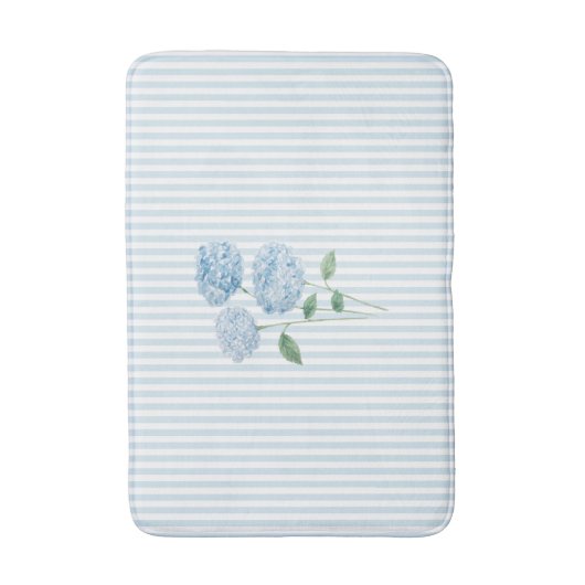 Blue Hydrangea Stripe Pattern Coastal バスマット (正面縦)