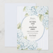 Blue Hydrangea Stripe Vintage Wedding Invitation 招待状 (正面/裏面)
