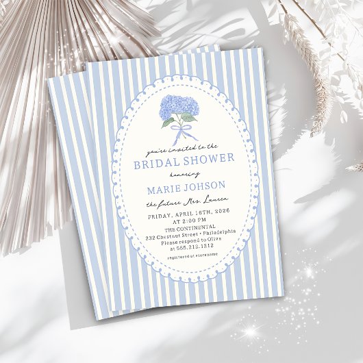 Blue Hydrangea Stripes Bridal Shower Invitation 招待状