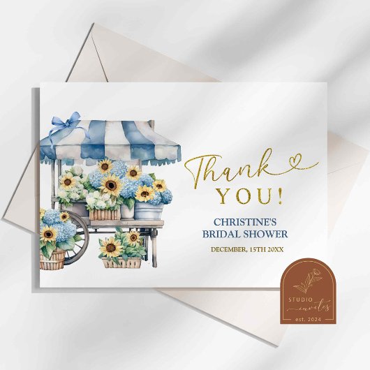Blue Hydrangea Sunflower Thank You Card サンキューカード