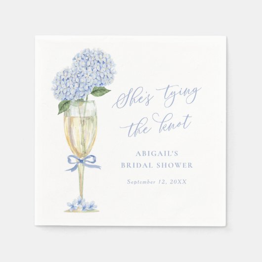 Blue Hydrangea Tying the Knot Personalized スタンダードカクテルナプキン (正面)