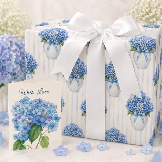 Blue Hydrangea Vase Coastal Wrapping Paper ラッピングペーパー