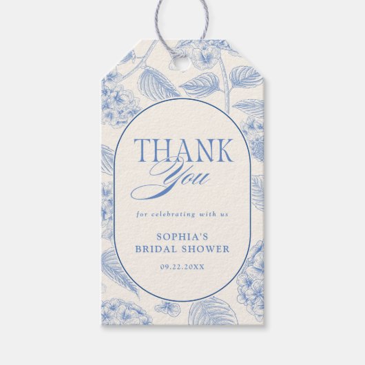 Blue Hydrangea Vintage Bridal Shower ギフトタグ (正面)