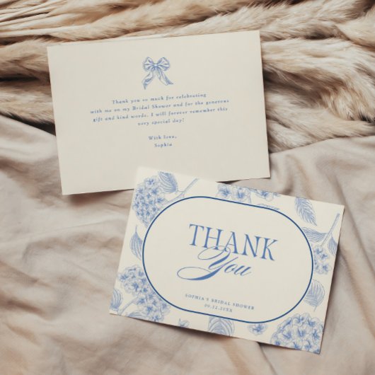 Blue Hydrangea Vintage Bridal Shower Thank You サンキューカード