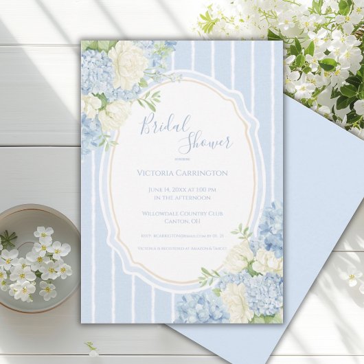 Blue Hydrangea Vintage Frame Bridal Shower  招待状