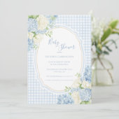 Blue Hydrangea Vintage Gingham Baby Shower  招待状 (スタンド正面)