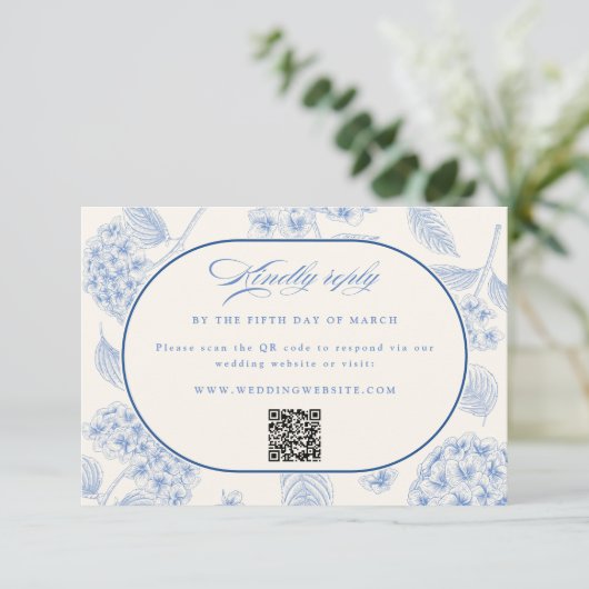 Blue Hydrangea Vintage Wedding  出欠カード (スタンド正面)