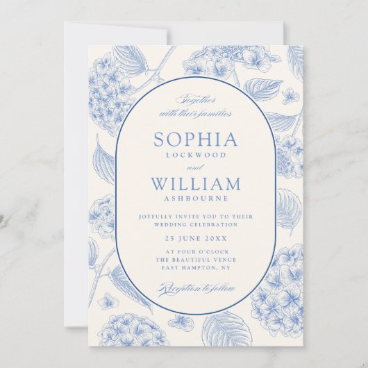 Blue Hydrangea Vintage Wedding 招待状 (正面)