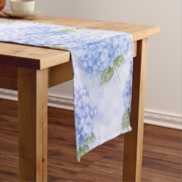 Blue Hydrangea Watercolor Coastal Table Runner ショートテーブルランナー