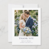 Blue Hydrangea Watercolor Coastal Wedding サンキューカード (正面)