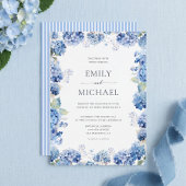 Blue Hydrangea Watercolor Coastal Wedding 招待状
