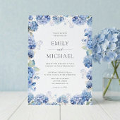 Blue Hydrangea Watercolor Coastal Wedding 招待状