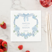 Blue Hydrangea Watercolor Crest Paper Wedding スタンダードランチョンナプキン (インサイチュ)