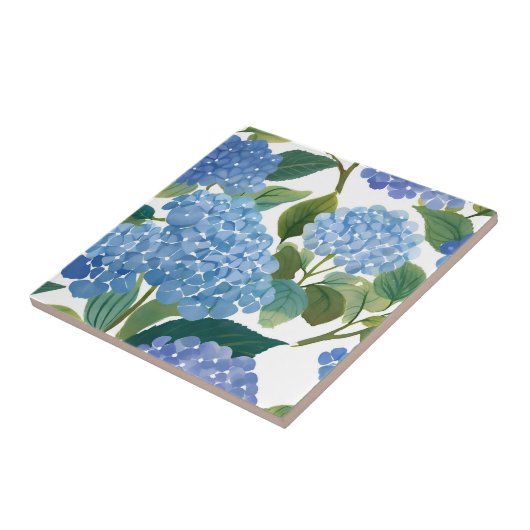 Blue Hydrangea Watercolor Floral Coastal タイル (側面)
