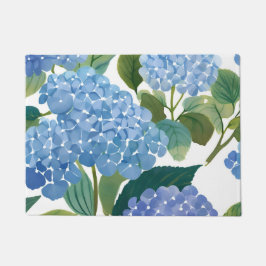 Blue Hydrangea Watercolor Floral Coastal ドアマット