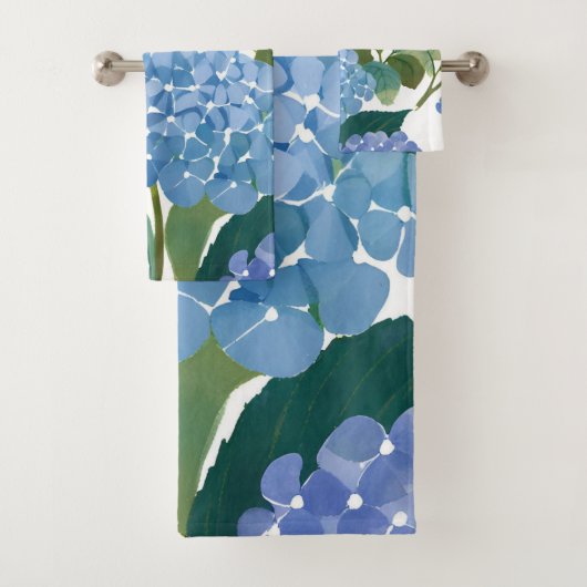 Blue Hydrangea Watercolor Floral Coastal バスタオルセット (インサイチュ)