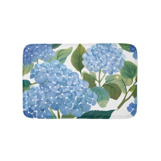 Blue Hydrangea Watercolor Floral Coastal バスマット (正面)