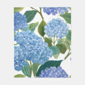 Blue Hydrangea Watercolor Floral Coastal フリースブランケット (正面)