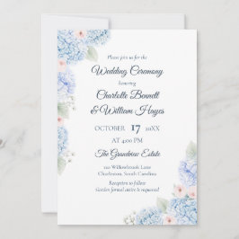Blue Hydrangea Watercolor Floral Invitation 招待状